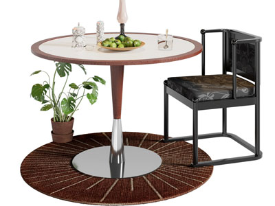 新中式圆形餐桌椅组合3d模型 新中式圆形餐桌椅组合