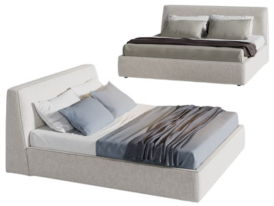 现代布艺双人床3d模型 现代布艺双人床