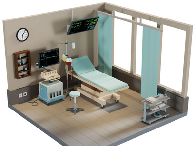 现代卡通病房 抢救室 卡通场景3d模型 现代卡通病房 抢救室 卡通场景