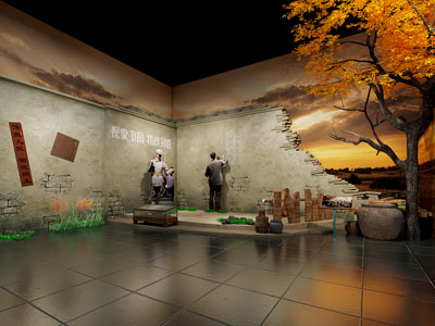 现代博物馆 纪念馆 抗战管 展墙 场景 植物 罐子 缸 展