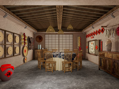 中式原木火锅店 餐饮包厢