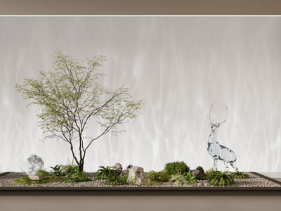 现代景观小品 植物堆 鹿雕塑