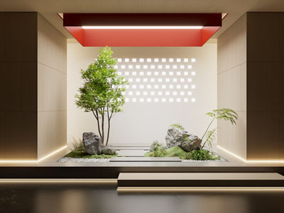 侘寂风室内假山 树木景观园艺小品