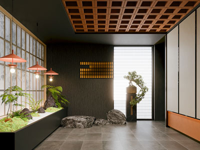 新中式走廊 室内景观园艺小品