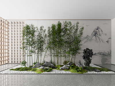 庭院花园竹子 园林造景植物 景观石