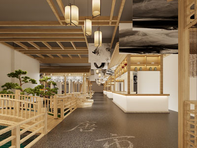 新中式饭店餐馆过道走廊