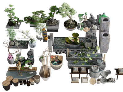 新中式盆景盆栽植物 水景园艺小品
