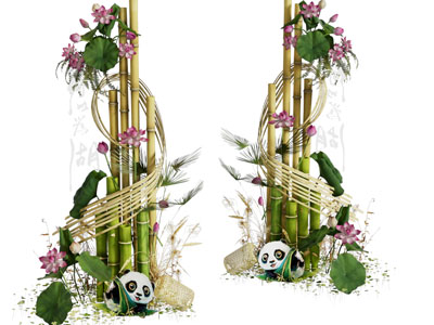 新中式竹子 熊猫 荷花景观园艺小品