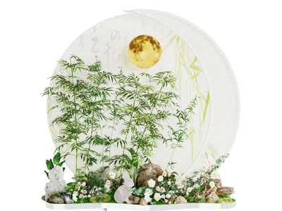 新中式竹子 花草花卉 石头景观园艺小品
