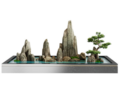新中式假山 水池 松树景观园艺小品