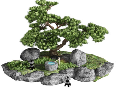 新中式松树石头庭院小品 景观造景 庭院微景观园艺小品