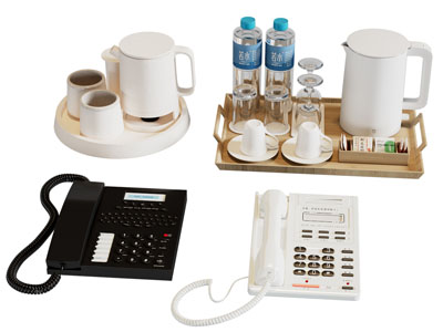 茶具 电话机 茶具 烧水壶 托盘 抽纸