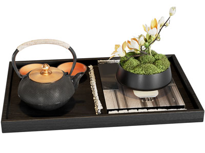 新中式茶具 茶壶 茶杯 植物
