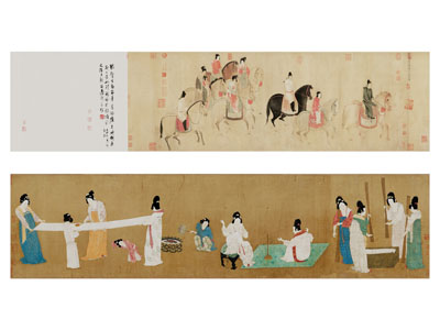 新中式捣练图 出游图 装饰画