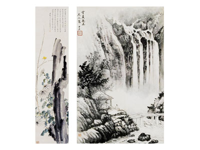 中式雅致植物山水风景挂画组合