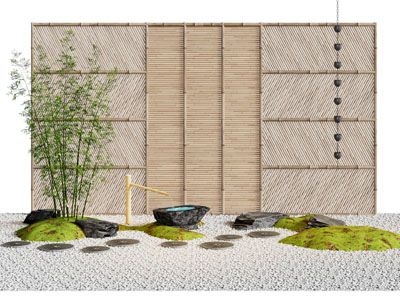 新中式庭院石子 苔藓 竹子景观园艺小品