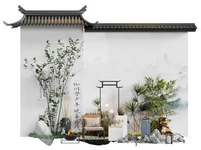 新中式徽派马头墙 景墙 园艺小品