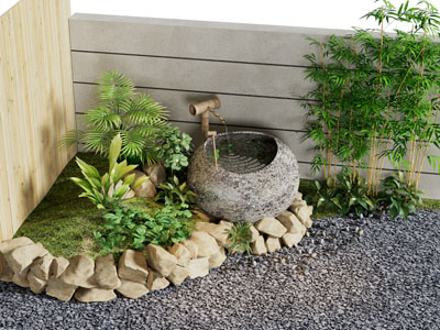 新中式庭院石子 水景 花草景观园艺小品