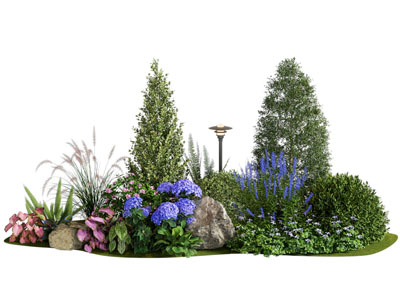 现代花卉 花草 石头 灌木景观园艺小品