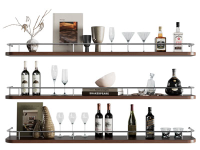 现代墙面酒架 酒瓶酒杯摆件组合
