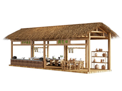 现代茅草屋 手工陶艺坊 门头