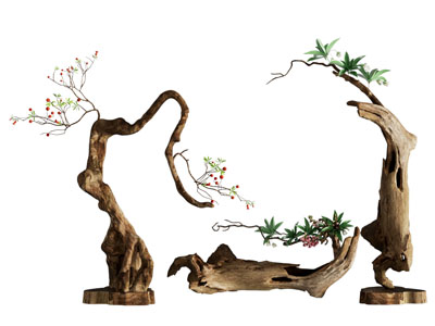 枯木绿植小品 景观小品