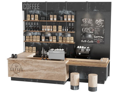 现代工业咖啡厅 咖啡店 收银 吧台 水吧 店铺