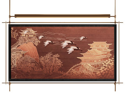 新中式装饰画仙鹤画金属框挂画国画