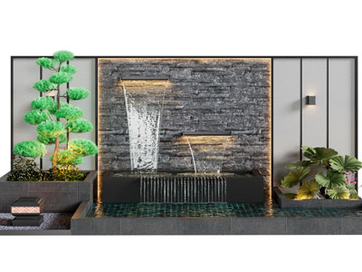 新中式庭院水景 花草景观园艺小品