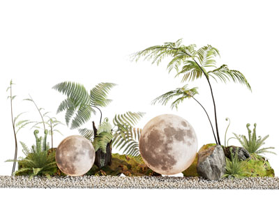 现代石头 花草 月球灯景观园艺小品