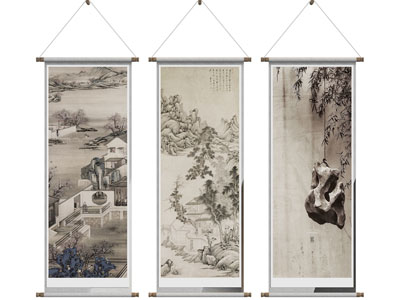 中式卷画挂画 水墨画 山水画 风景画
