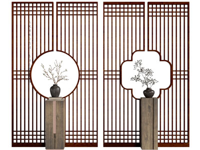 新中式隔断 新中式玄关隔断 条案 端景柜