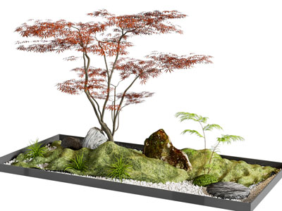 景观小品 红枫造景 苔藓景观石