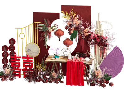 中式美陈 婚礼美陈 花艺美陈 订婚宴美陈 婚礼小景