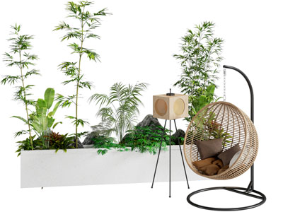 现代景观小品 室内景观 阳台景观 摇篮椅 吊椅 花池