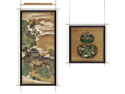 新中式装饰画 楼阁图挂画 中国风葫芦花瓶图壁画