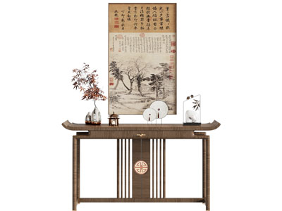 宋式风玄关 新中式玄关 端景台 玄关柜 端景条案 挂画