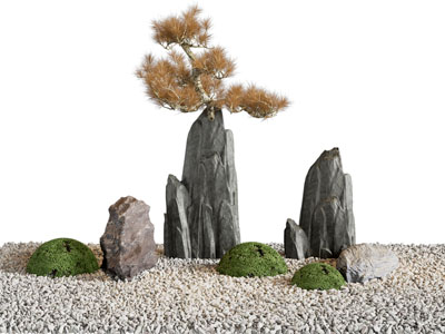 新中式假山 石头 松树景观园艺小品