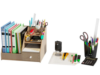 现代办公 书架 书籍 笔工具