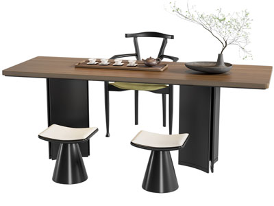 现代茶桌椅 茶桌 茶具 凳子