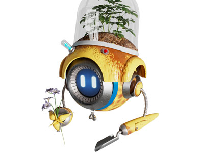 现代科幻植物可爱机器人