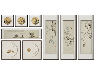 新中式挂画 山水画 花鸟国画 圆形挂画 挂画 办公室挂