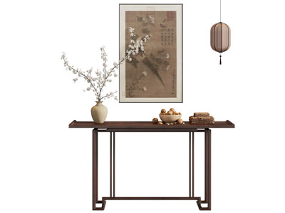新中式条案 端景柜 吊灯 装饰画