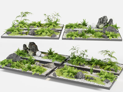 新中式景观石头绿植小品