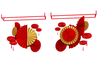 现代新年纸扇灯笼吊挂