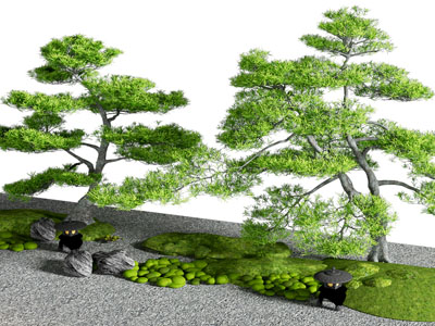 新中式松树 花草景观园艺小品
