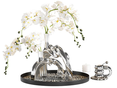 现代花瓶 金属花瓶 兰花