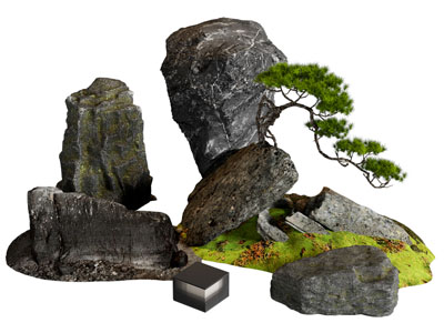 现代石头 景观石 庭院石 庭院小品 松树