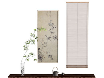 新中式宋式挂画 装饰画 竖条挂画 竹子意境装饰画