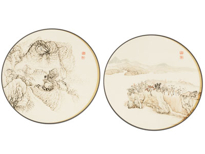 新中式典雅圆形山水装饰挂画